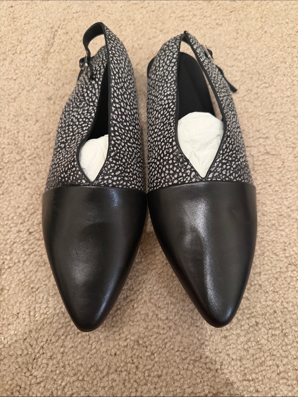 Alexander Wang Women's Black Pointed Toe Slingback Flats with speckled Upper 37